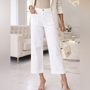 1822 DENIM Optic White High Rise Patch Pocket Wide Leg Crop Jeans Sz 10